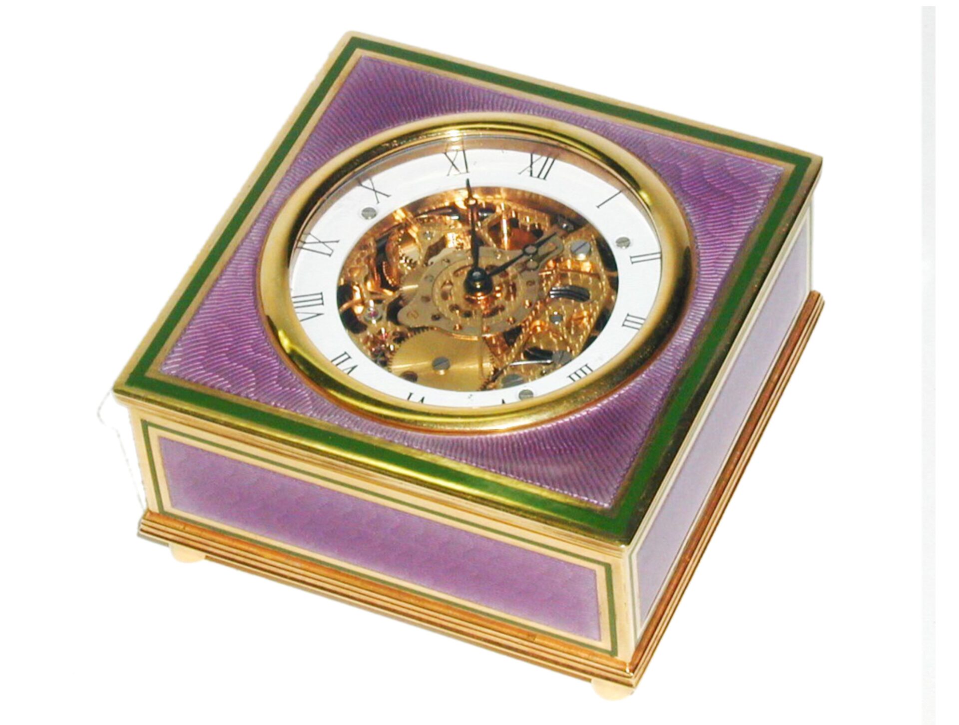 Sterling silver Table clock shaped square box fire Enameled guilloche Salimbeni main image