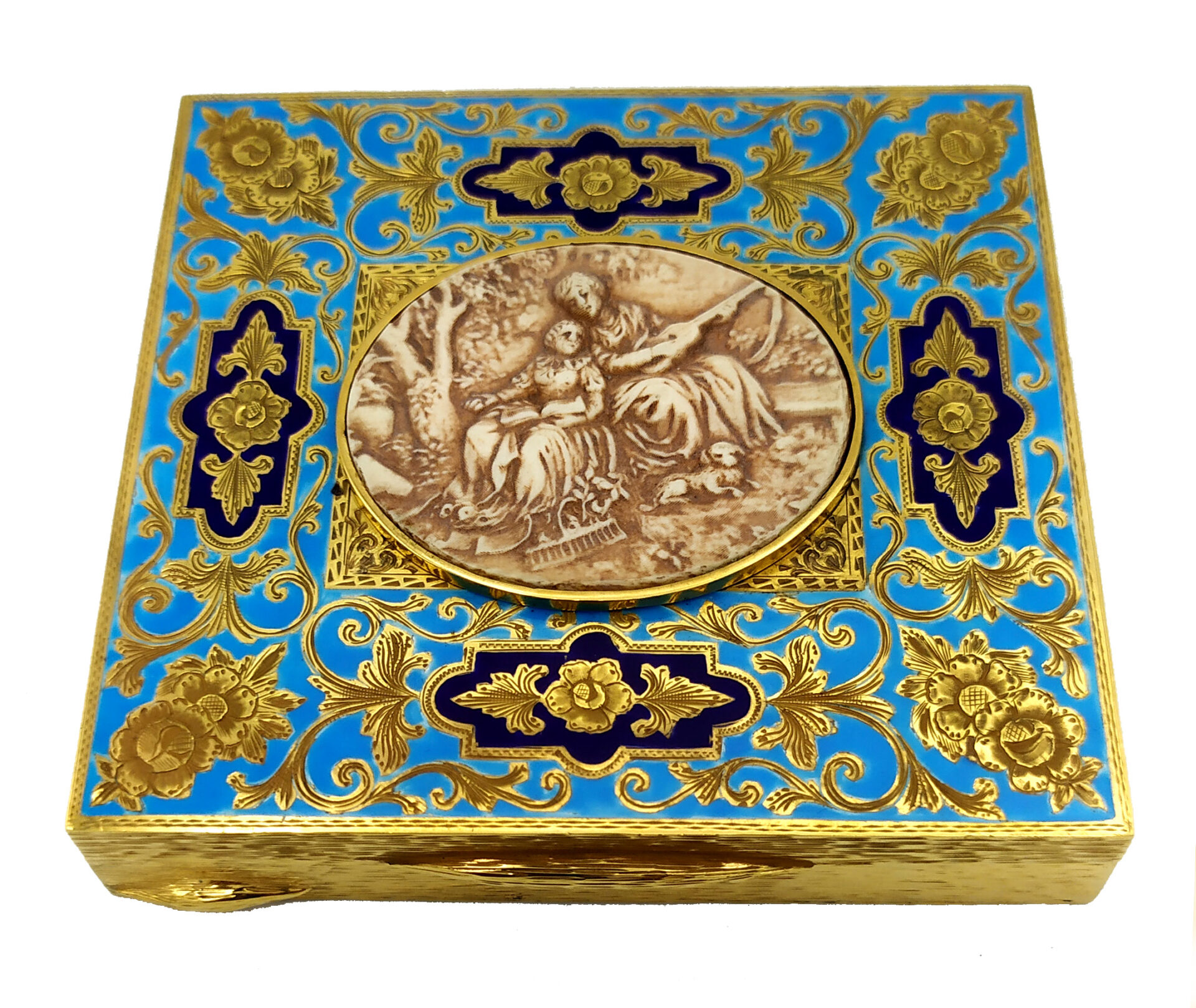 Table Box fired Enamel on guilloche and hand engravings Sterling Silver Salimbeni 6