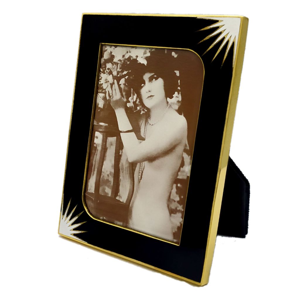 Photo Frames 925 Sterling Silver Handmade by Salimbeni Art Deco Style Black and White Enamel.