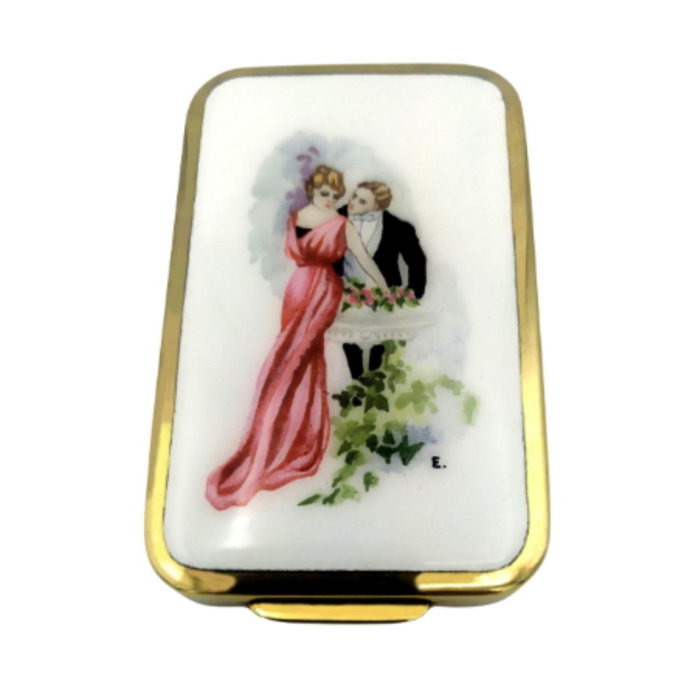 Cigarette Case hand-painted romantic couple Art Nouveau style Sterling Silver Salimbeni 