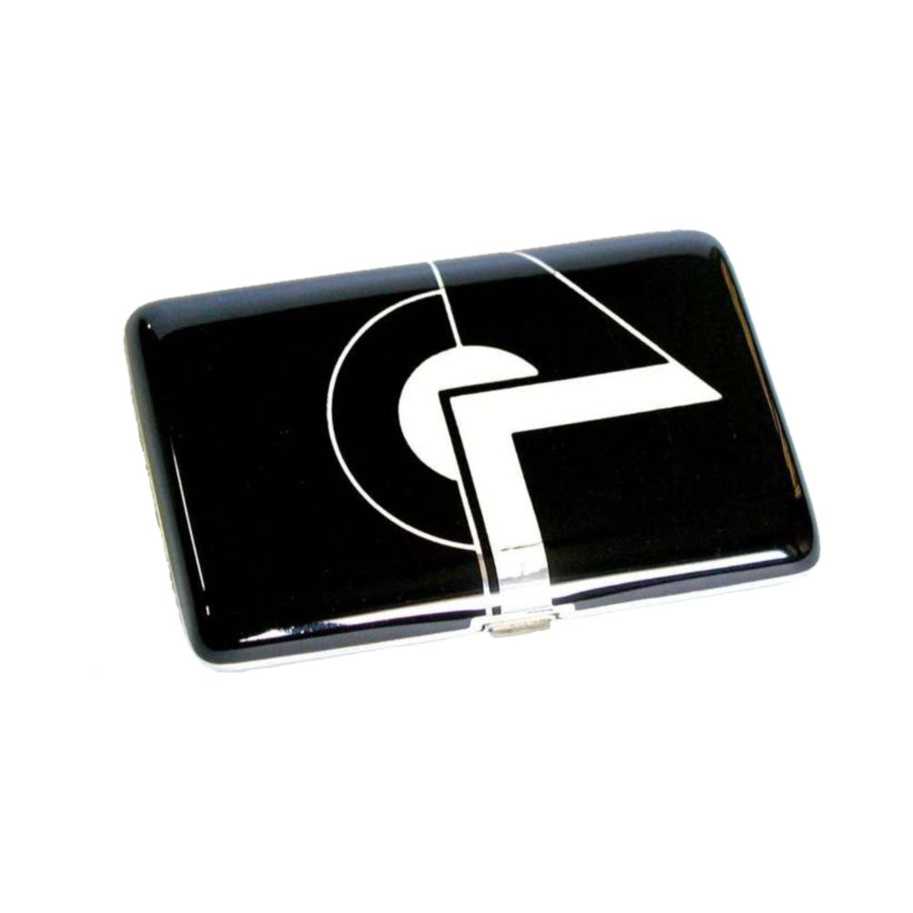 Silver cigarette case with Black and white Salimbeni geometric designs